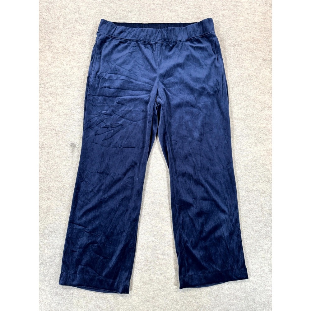 Sag Harbor Velour Pants Womens 33 Navy Blue Elastic Waist Pull On Straight Leg